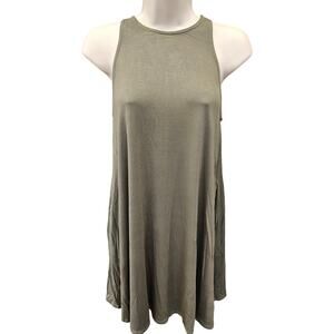 NWT Camila Washed Olive Green Sleeveless Swing pocket mini Dress S high neck